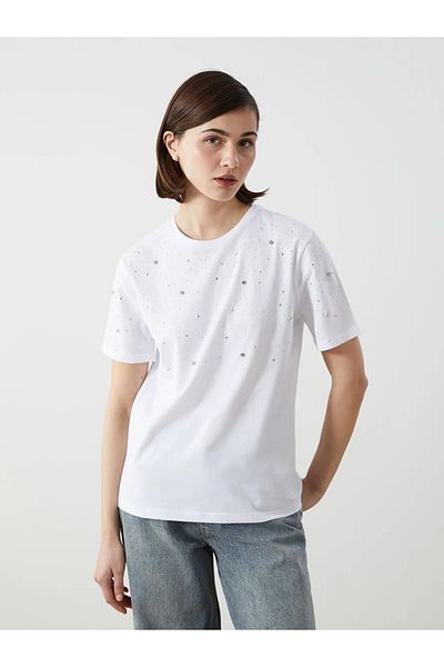 LC Waikiki Tricou pentru damă LCW Vision Crew Neck Stone