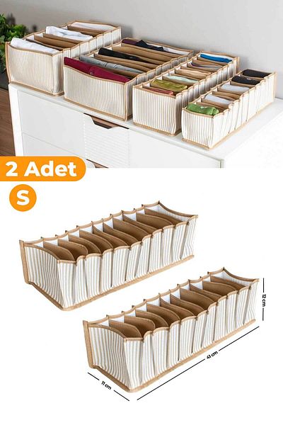 Serstil Μπεζ ριγέ Organizer 11 Διαμερισμάτων - Μικρή τσάντα 2 τεμαχίων - 11x41x12 cm