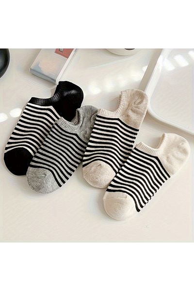 çorapmanya 8 Pairs Spotted - Striped Women's Multicolor Invisible Sneaker Socks