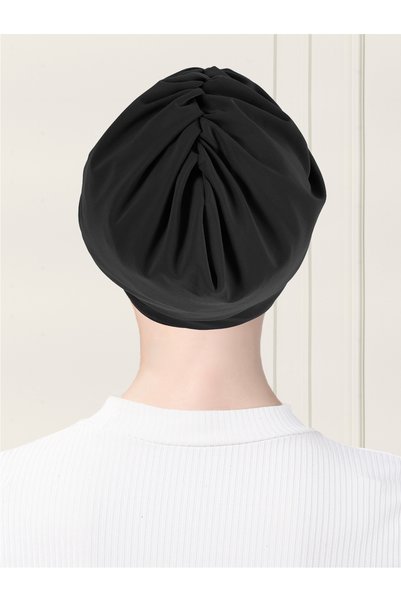 ada sanatsal Plain Drawstring Practical Hijab Bonnet - Black