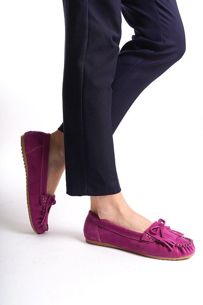 Aymood Γυναικείες μπαλαρίνες PS-100 Fuchsia Suede Daily Tasseled