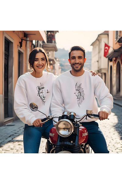 Gölge Store Arslan Görselli Valentine's Day Crew Neck Ανδρικό φούτερ Slimfit 7017E