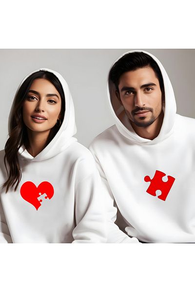 Gölge Store Ανδρικό φούτερ Slimfit με μοτίβο παζλ για την ημέρα του Αγίου Βαλεντίνου - 7013E