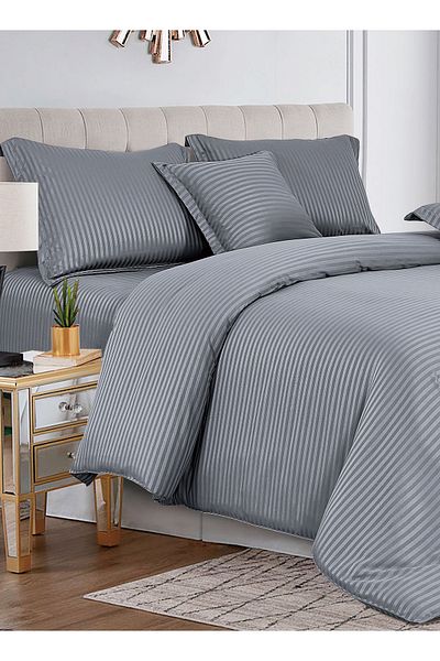 Generic طقم لحاف ناعم مخطط من Sleep Night، مقاس كينج (220×240 سم)، 6 قطع، بنمط مخطط