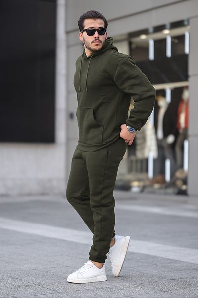 ruNadeS Men's Raised Comfortable Fit Elastic Leg Kangaroo Pocket Tracksuit Set - Casual