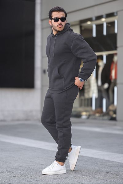 ruNadeS Men's Raised Comfortable Fit Elastic Leg Kangaroo Pocket Tracksuit Set - Casual