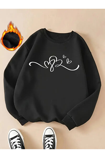 Nebulaa Tekstil سويت شيرت نسائي بطبعة قلب من NEBULAA - كم طويل