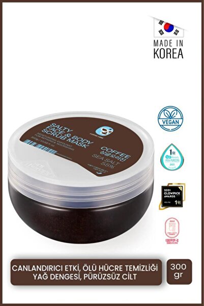 Vücut Peelingi 300 ml|Leke ve Gözenek Karşıtı|Espresso Tozu, Kore Deniz Tuzu