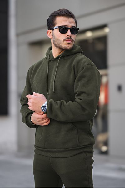 ruNadeS Men's Raised Comfortable Fit Elastic Leg Kangaroo Pocket Tracksuit Set - Casual