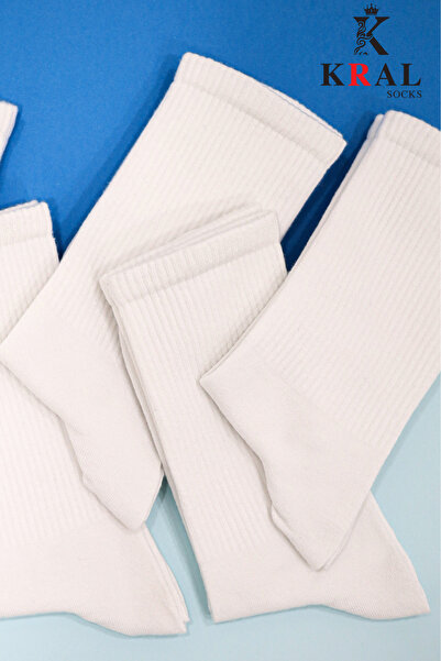 KRAL SOCKS Unisex Λευκές 6'rf Διπλές Βαμβακερές Κάλτσες Τένις χωρίς ραφή - Μέγεθος Socket