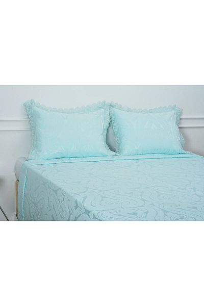 bursa çeyiz Double Person. Tulip Polyester Cotton Water Green Bedspread - 3Pcs. 696