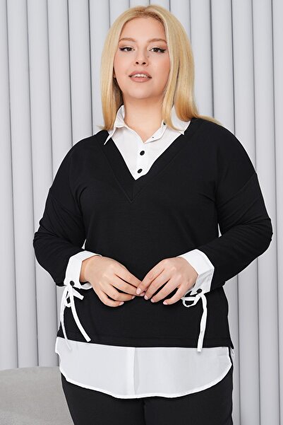 Siyezen Büyük Beden Gömlek Yaka Bluz