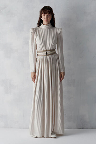 MERCI MS FANCY Simli Fitilli Kemerli Uzun Abiye Elbise