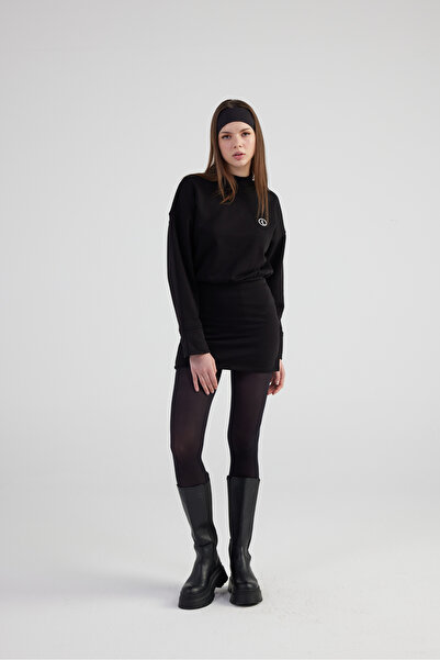 HOLLY LOLLY Yırtmaçlı Dokuma Kumaş Mini Claire Elbise Siyah