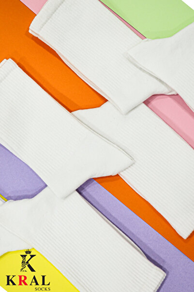 KRAL SOCKS Unisex Λευκές 6'rf Διπλές Βαμβακερές Κάλτσες Τένις χωρίς ραφή - Μέγεθος Socket