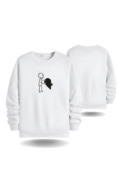 Gölge Store Ανδρικό φούτερ Slimfit με μοτίβο Heart Puzzle για την Ημέρα του Αγίου Βαλεντίνου - Crew Neck 7009E