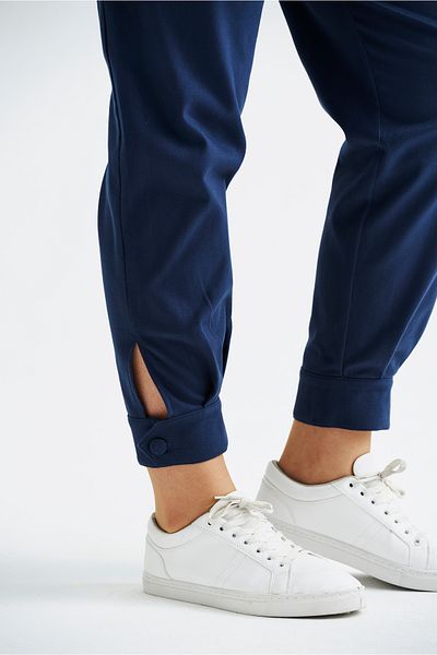 EVEN plus size Pleated Buttoned Blue Plus Size Women's Pants with Epaulettes on the Leg