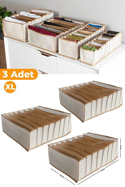 Serstil Μπεζ ριγέ Organizer 8 Διαμερισμάτων - Xlarge 30 x 39 x 14 cm 3 Τεμάχια