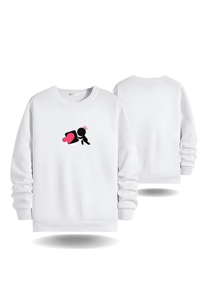 Gölge Store Valentine's Day Crew Neck Men's Slimfit Sweatshirt with Heart Puzzle Image 7012E