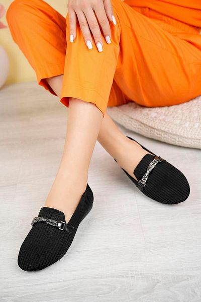 Aymood Tricotaj cu cataramă cu pietre Balerina B Textil negru