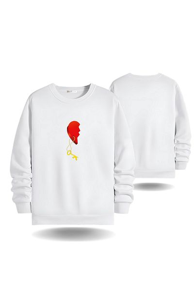 Gölge Store Ανδρικό φούτερ με λαιμόκοψη για την ημέρα του Αγίου Βαλεντίνου - Heart Lock 7016E