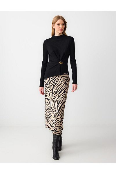 Jimmy Key Black Slim Fit Crew Neck Drawstring Detailed Knitted Blouse