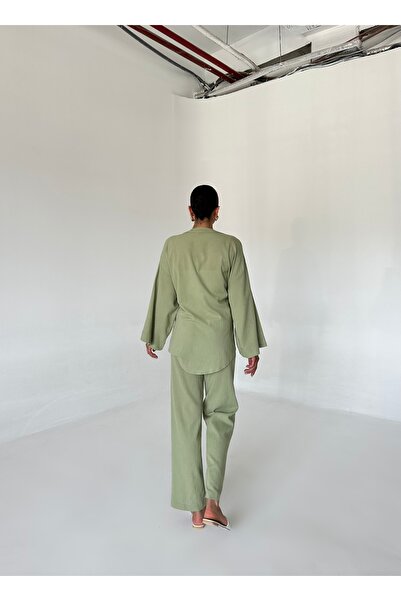 Laluvia Çağla részletes oldalkötésű vászonszövet kimonó szett