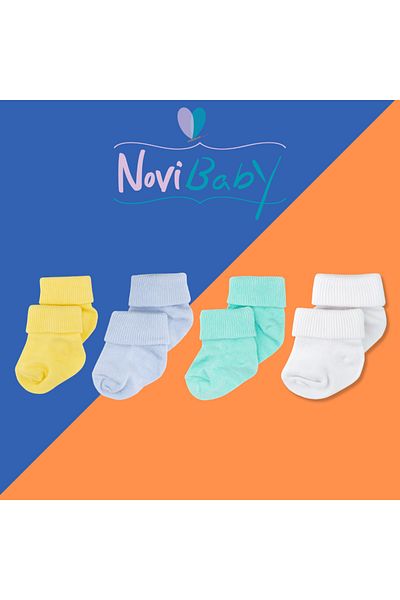 Novibaby 4-Piece Bamboo Baby Socks, Newborn Baby Socks, Girls Boys, White Pink Ecru