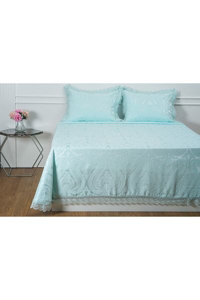 bursa çeyiz Double Person. Tulip Polyester Cotton Water Green Bedspread - 3Pcs. 696