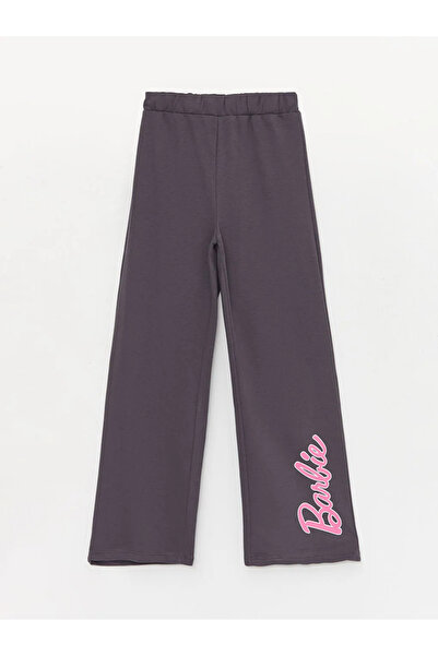 LC Waikiki Παιδικό αθλητικό παντελόνι LCW με ελαστική μέση σε ανθρακί χρώμα με στάμπα Barbie για κορίτσια