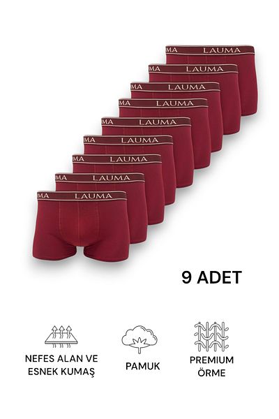 LAUMA Cotton Flexible Lycra Claret Red Men's Boxers 9 Pack