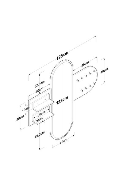 Rani Mobilya Rani P3 Aynalı Duvar Askısı Boy Aynası Antrasit - Beyaz Vestiyer