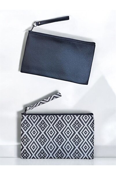 Mia Belt Portföy Çanta 2'li Paket Siyah Ve Kilim Desen Ebat: 15*23 cm