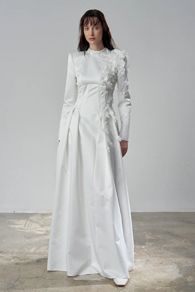 MERCI MS FANCY Üç Boyutlu Çiçekli Korsajlı Uzun Abiye Elbise