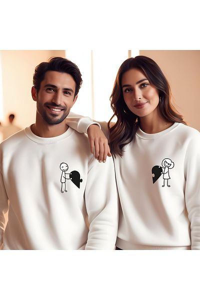 Gölge Store Ανδρικό φούτερ Slimfit με μοτίβο Heart Puzzle για την Ημέρα του Αγίου Βαλεντίνου - Crew Neck 7009E