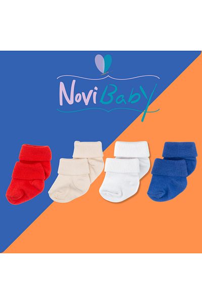 Novibaby 4-Piece Bamboo Baby Socks, Newborn Baby Socks, Girls Boys, White Pink Ecru