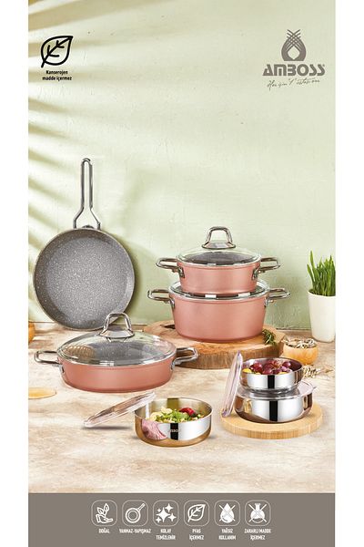 Amboss Lunara 13-Piece Granite Pot Pan Set & Stainless Steel Storage Container