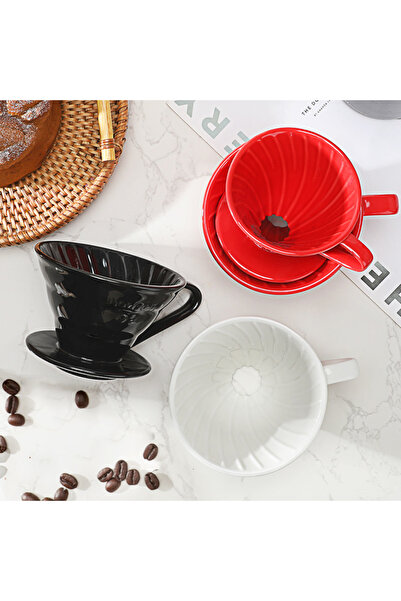 Vivien Home siyah V60 02 Dripper Seramik Kahve Demleme Ekipmani Filtre Kahve
