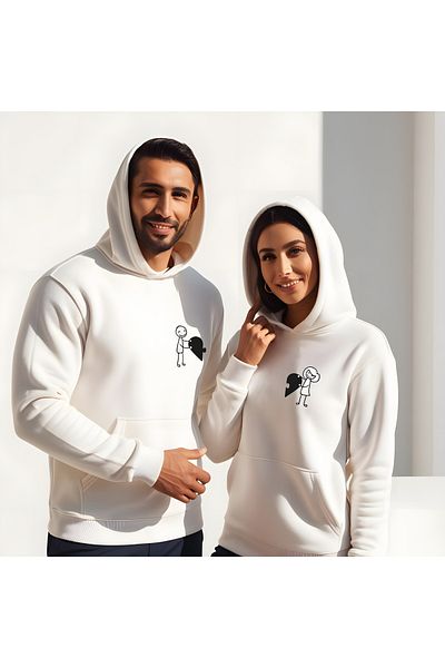 Gölge Store Ανδρικό φούτερ Slimfit με μοτίβο παζλ καρδιάς για την ημέρα του Αγίου Βαλεντίνου - 7009E