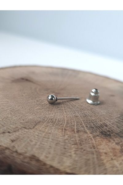 kurukafagift Silver Colored Steel Earrings - 1 Piece, Size 3 mm
