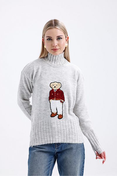 ikomteks Pulover tricot cu ursuleț cu gât roscat