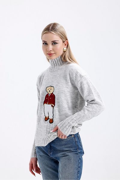ikomteks Pulover tricot cu ursuleț cu gât roscat