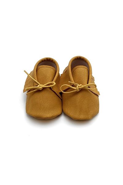 TUĞRA CENTER Baby Tuğra Handmade Lace-up Moccasin Booties Baby Shoes - Mustard