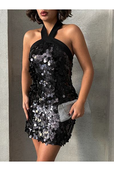 Miss Allos Rochie de damă de lungime mini cu paiete cu paiete