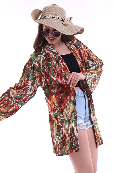 ÇEÇİM Жіноче візерунчасте віскозне кімоно з широкими рукавами Zyn-58043