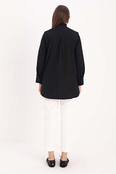 ALLDAY Black-Cotton Ruffle Shirt Tunic