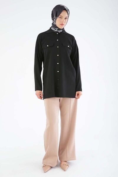 ALLDAY Black-Thin Knitwear Shirt Tunic