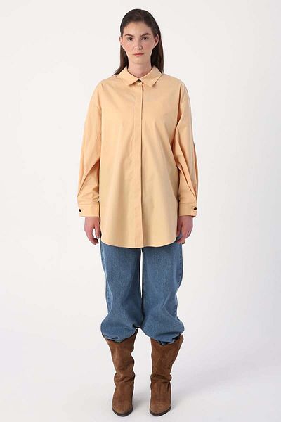 ALLDAY Beige-Oversize Sleeve Pleat Detail Shirt Tunic