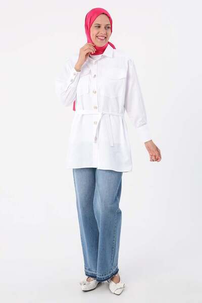 ALLDAY White-Applique Pocket Shirt Tunic