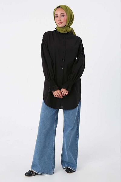 ALLDAY Black 100% Cotton Collar and Sleeves Shirts Tunic